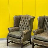 Vintage leather chesterfield wingback armchair-(price is for one Chair)