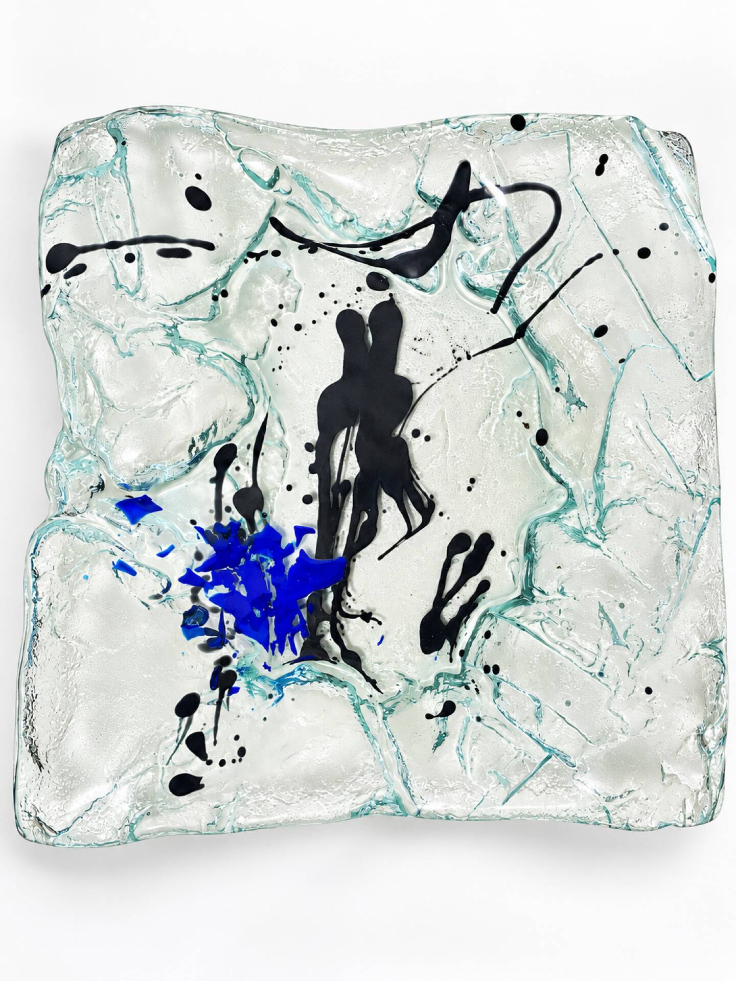 Grand centre de table en verre fusionné – pièce sculpturale abstraite