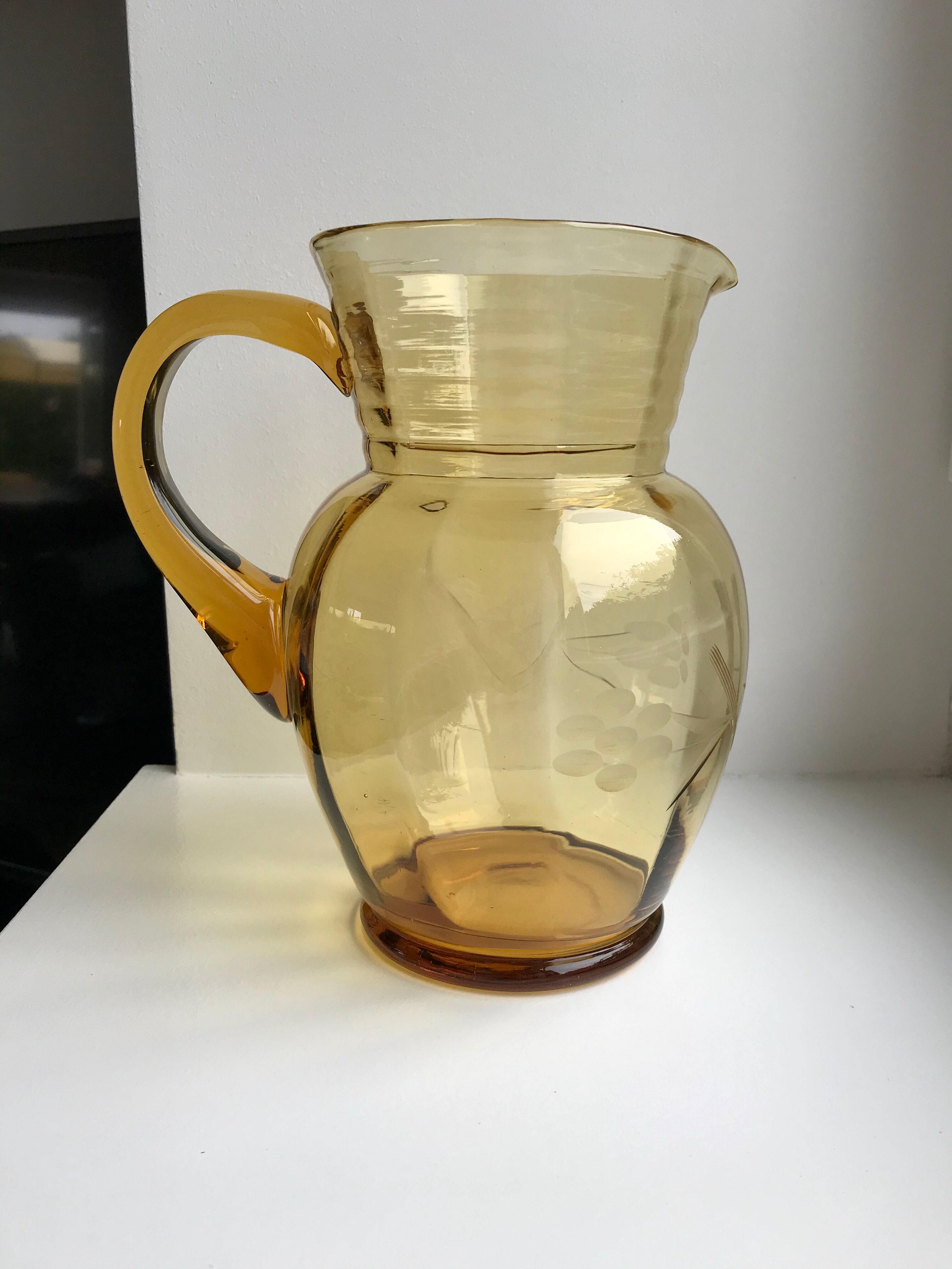 Amber engraved glass decanter 50s