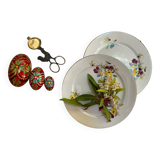 Set of 2 polychrome Sarreguemines dessert plates