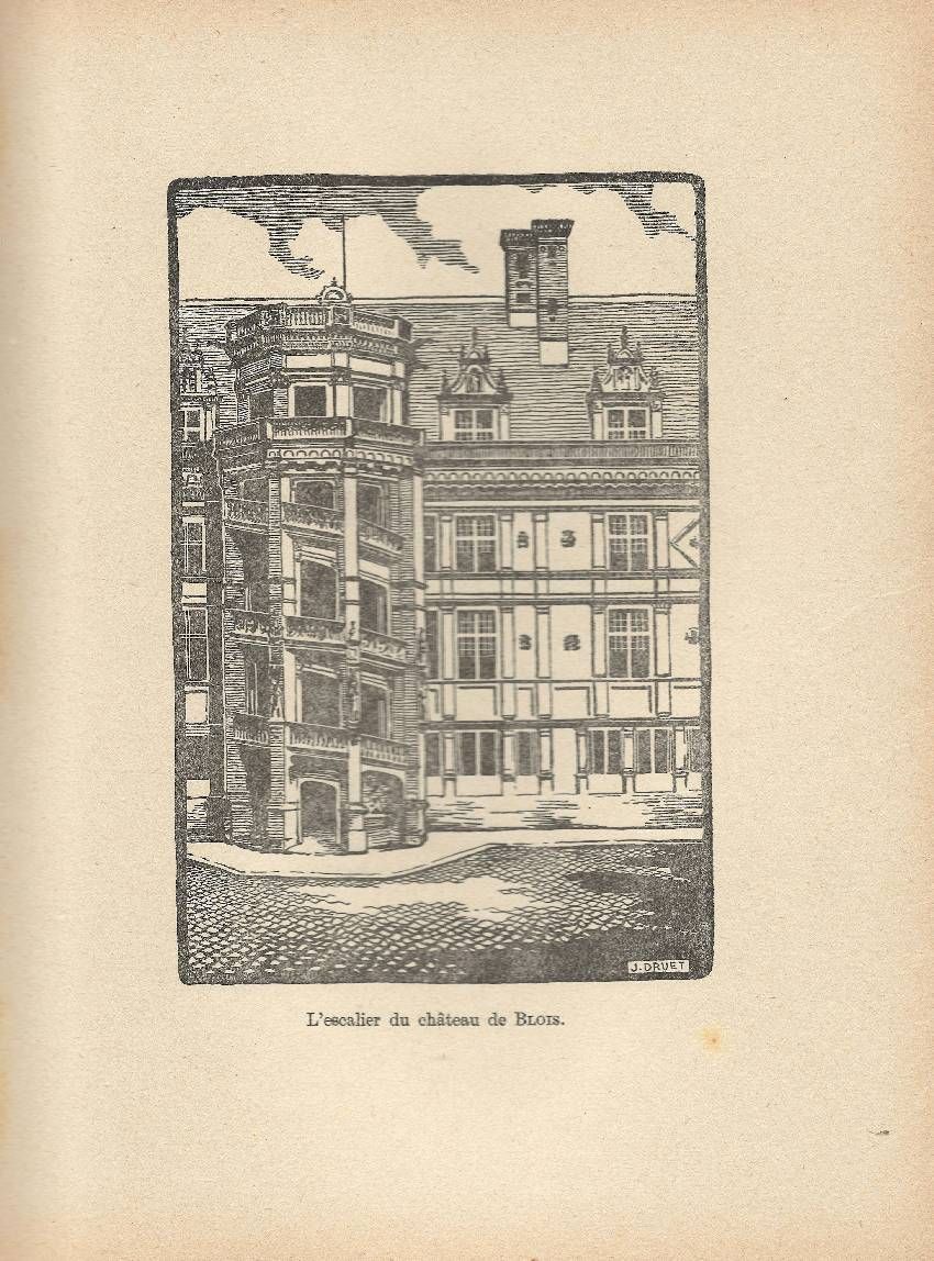 Engraving - 1930s - J Druet - The staircase of the Château de Blois