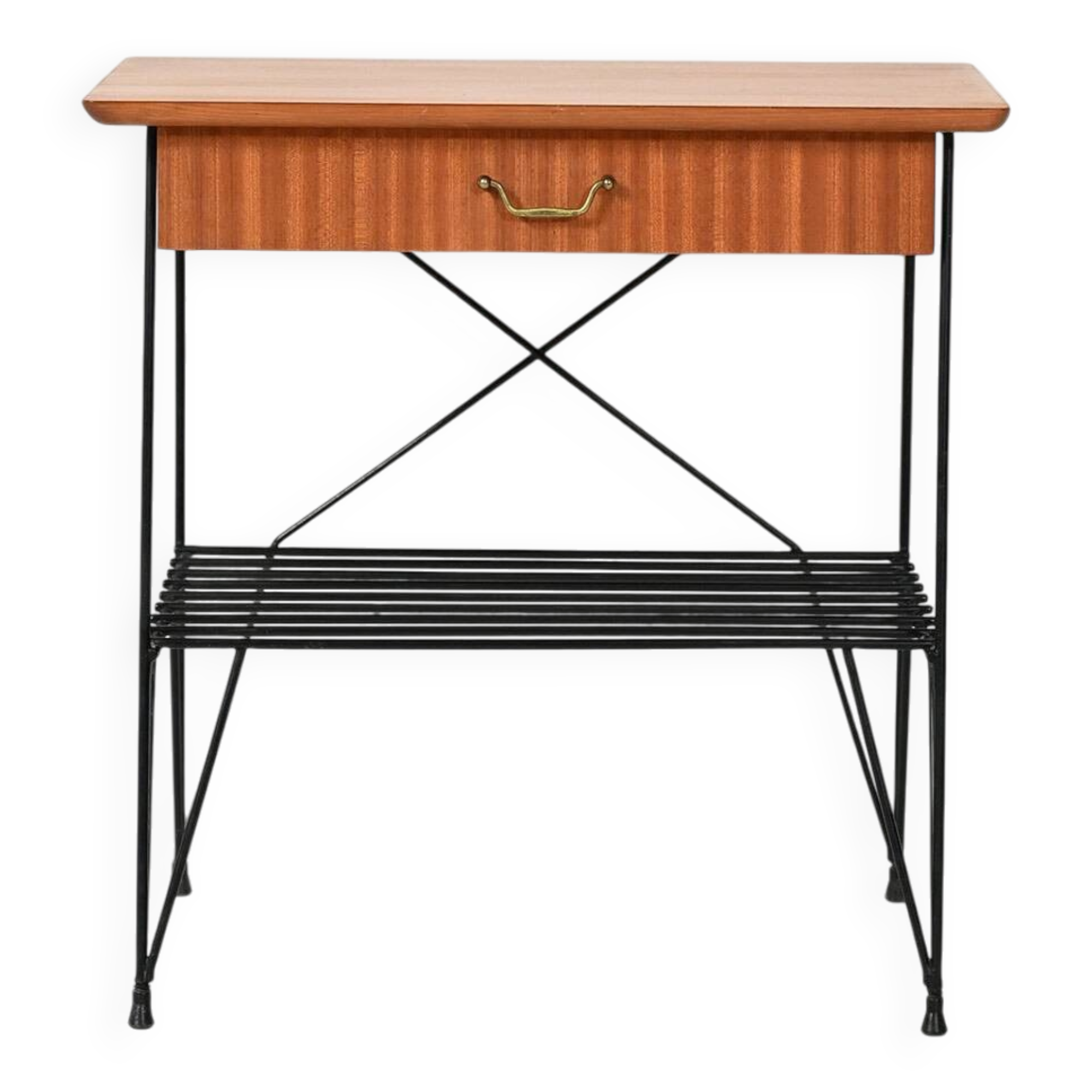 Scandinavian bedside table in mahogany and iron by IKEA, “Rolf” model