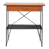 Scandinavian bedside table in mahogany and iron by IKEA, “Rolf” model