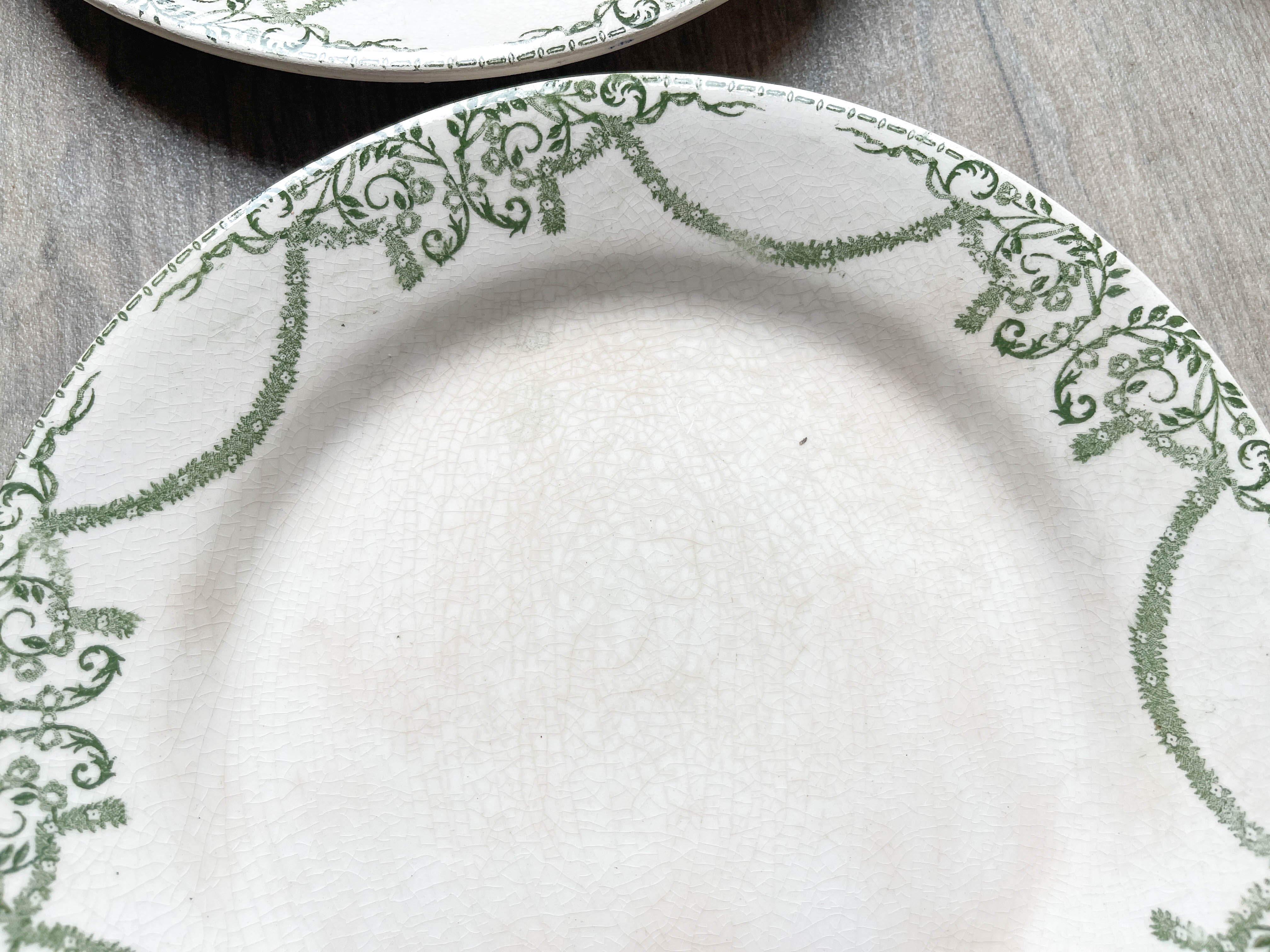Flat plates terre de fer green creil & montereau labrador model "napoleon" 1890s