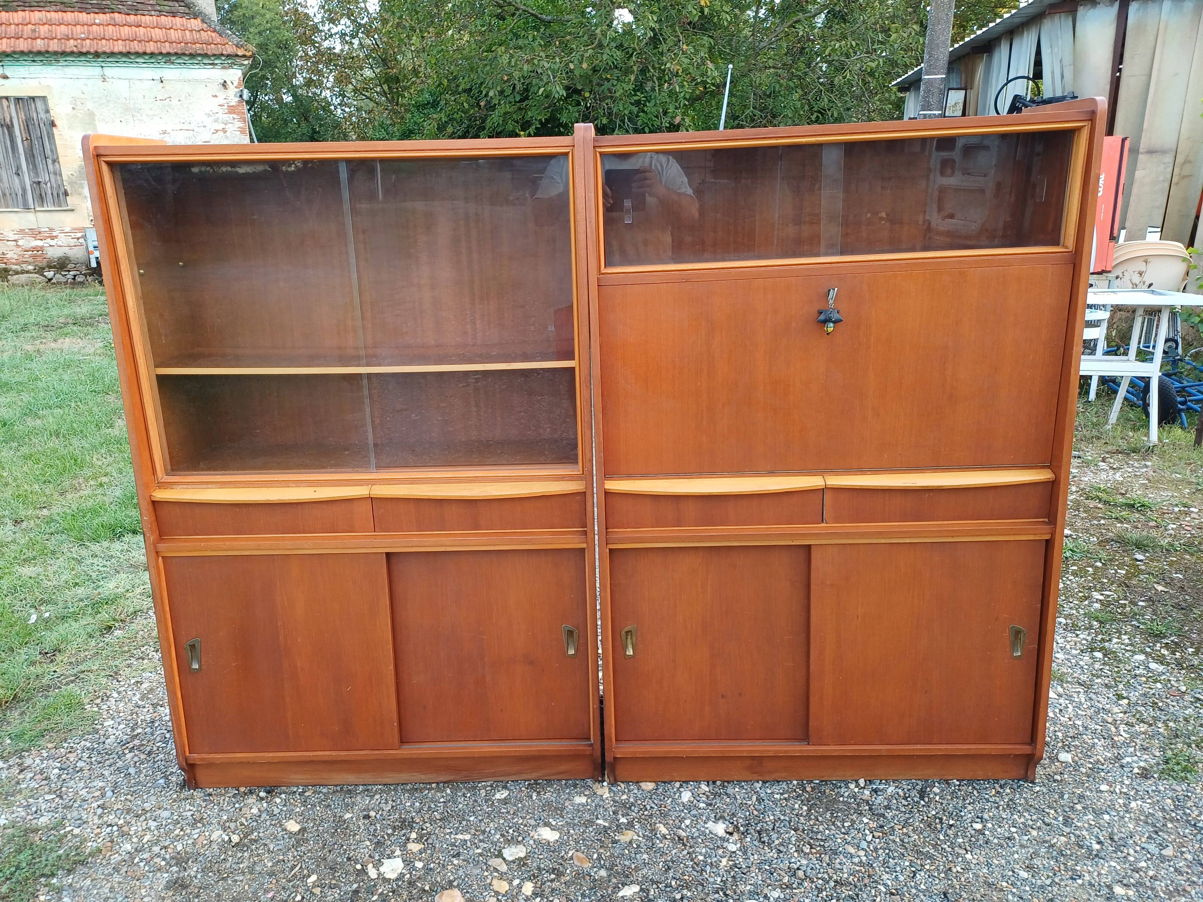 1950s wood and glass display cabinet