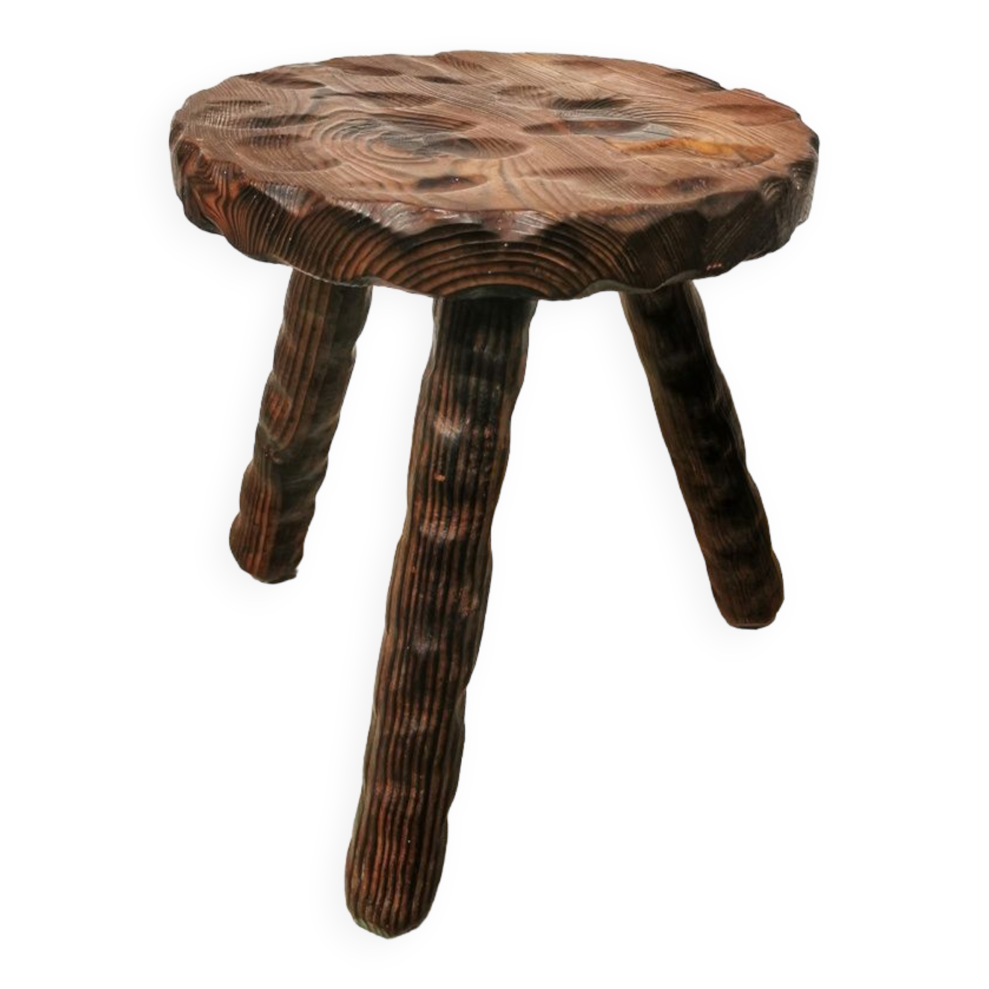 Carved wooden tripod stool