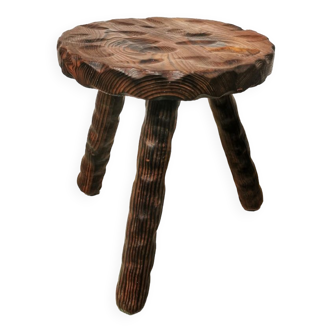 Carved wooden tripod stool