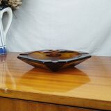 Large Geometric Amber Yellow Glass Ashtray Vintage Art Deco Style