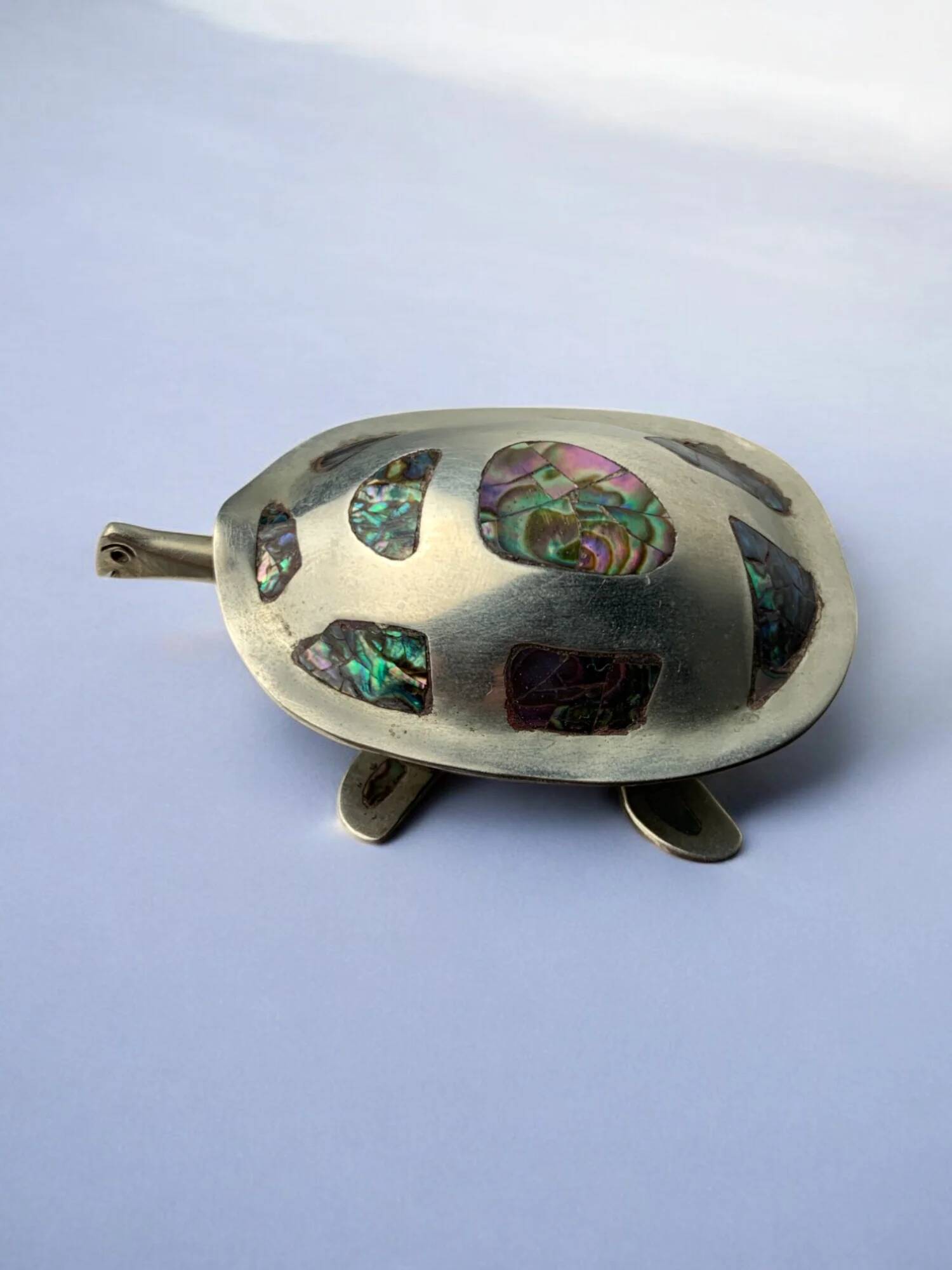 Abalone shell & alpaca silver turtle box, Mexico, 1970