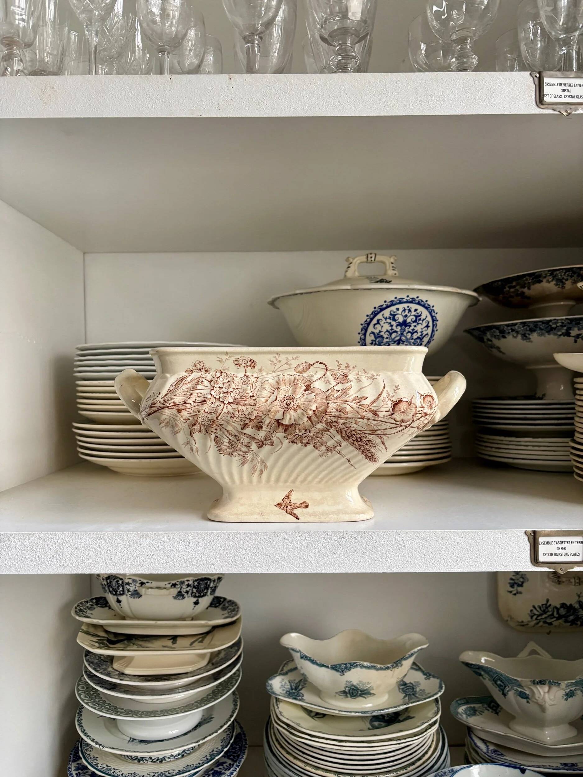 Brown ironstone soup tureen and vegetable dish
