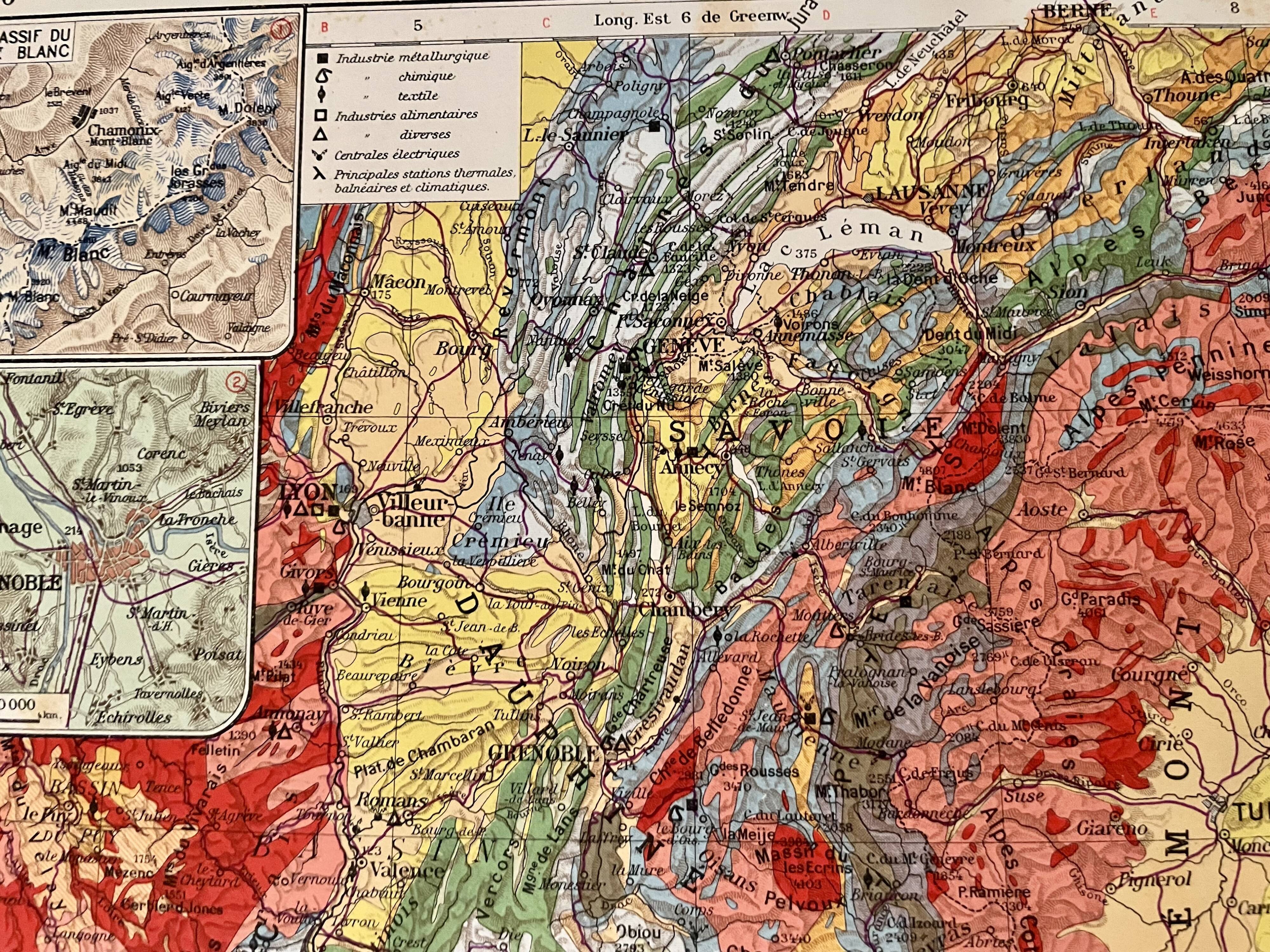 Map of the alps and rhone valley from 1945
