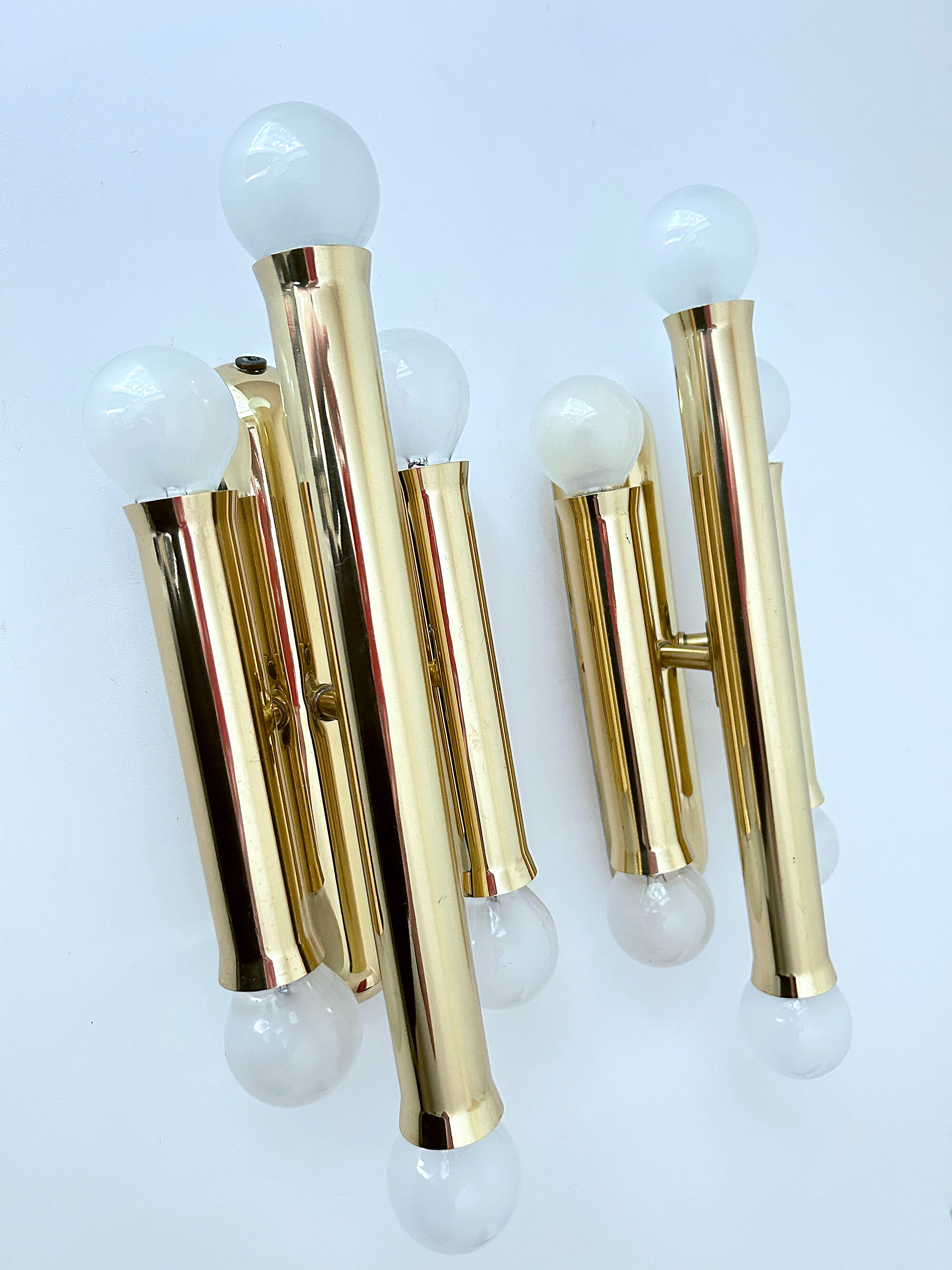 Pair Vintage Brass Wall Sconces, 60s