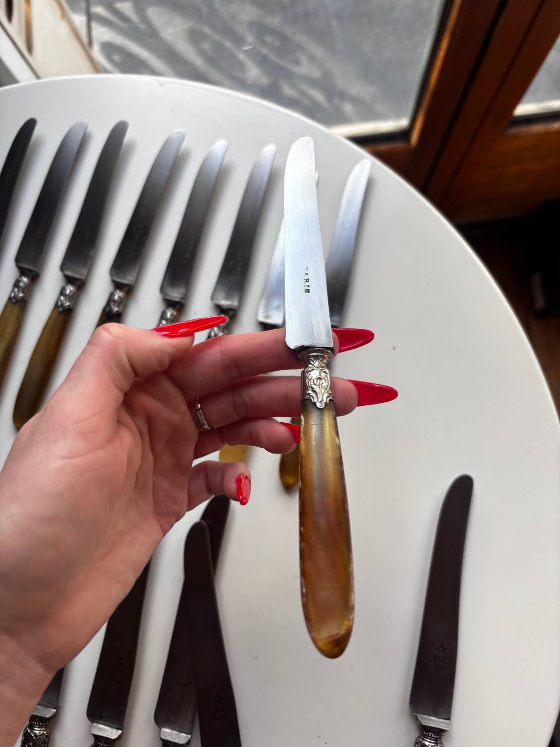 18 Wiskemann table knives in horn