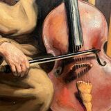 Painting signed “Monk playing the cello”.