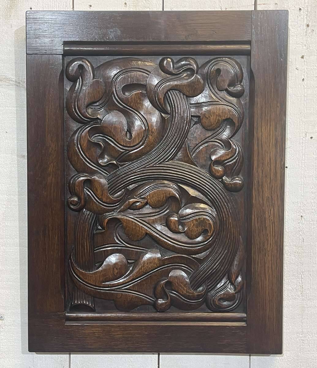Pair of carved oak panels by Joseph Savina (1901-1983)