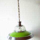 Vintage green glass and chrome metal pendant light