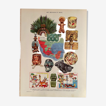 Planche illustrée sur l'art mexicain et maya années 1940-50