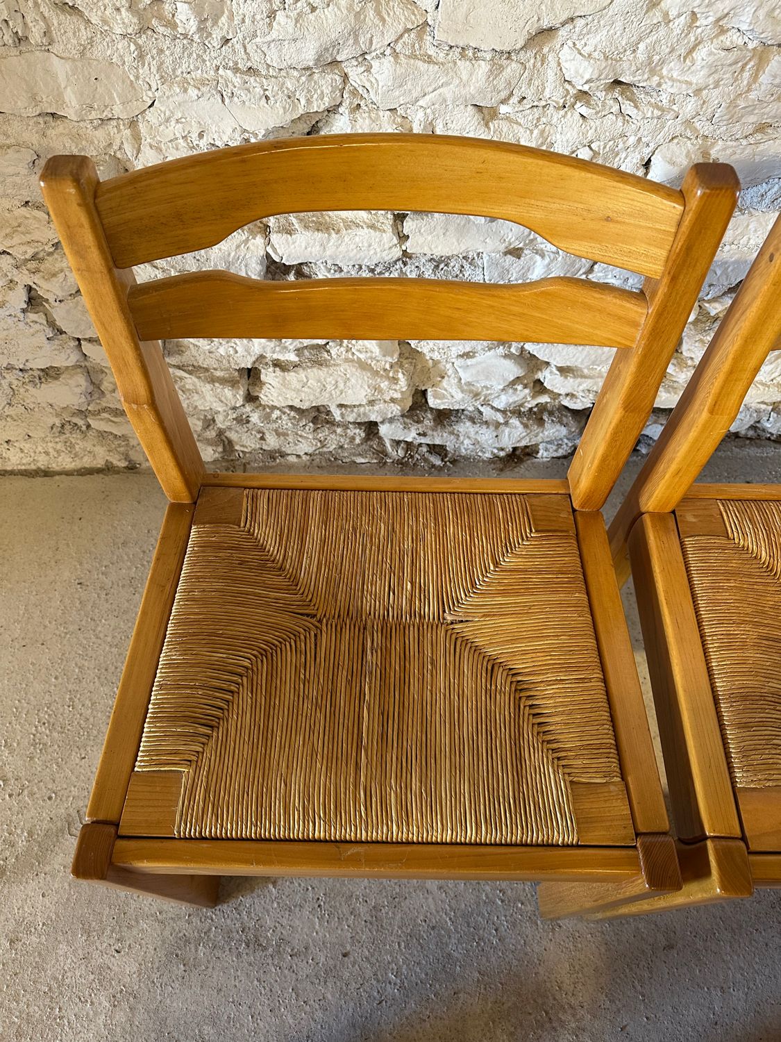 6 Regain House chairs - Elm and straw - 1980 - Vintage - Brutalist