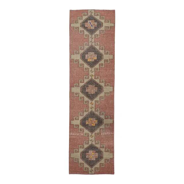 1970s Turkish Oushak Handmade Wool Cotton Orange Runner Rug 84x306