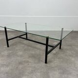 50s coffee table, glass and black metal