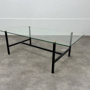 Table basse années 50 verre et métal noir