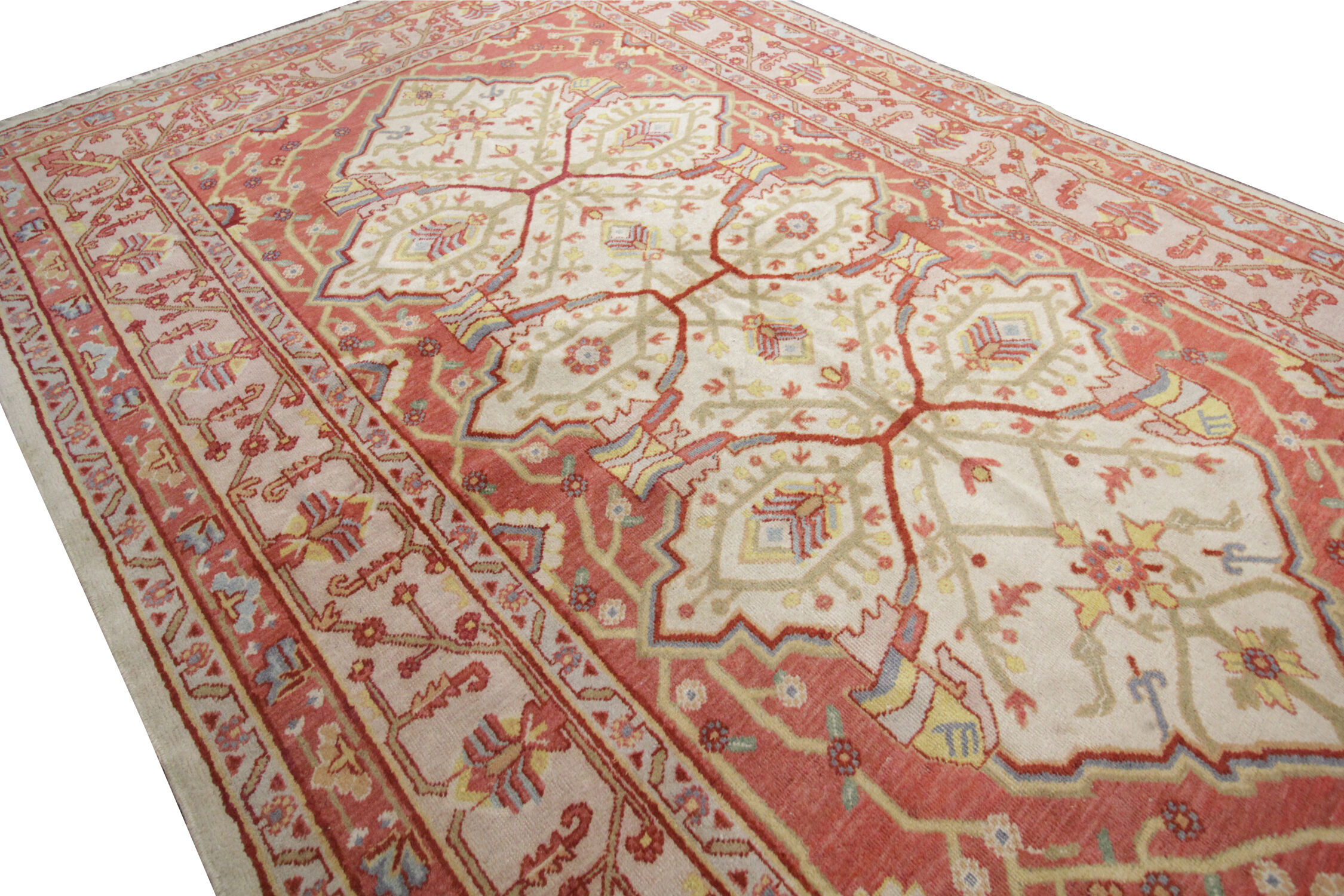 Vintage turkish, oriental orange cream wool rug- 154x244cm