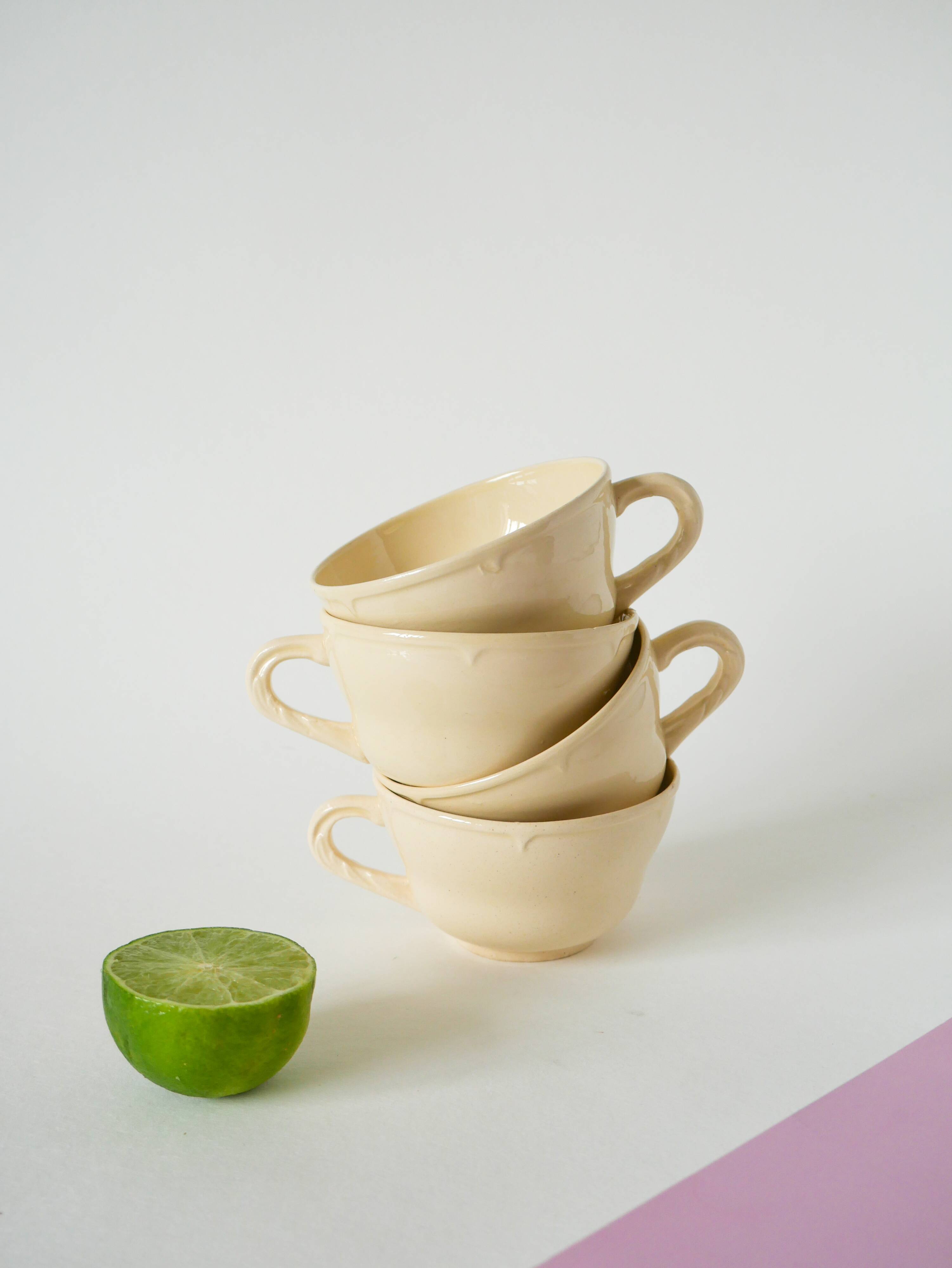 Set of 4 Badonviller coffee cups, Cream, 1960