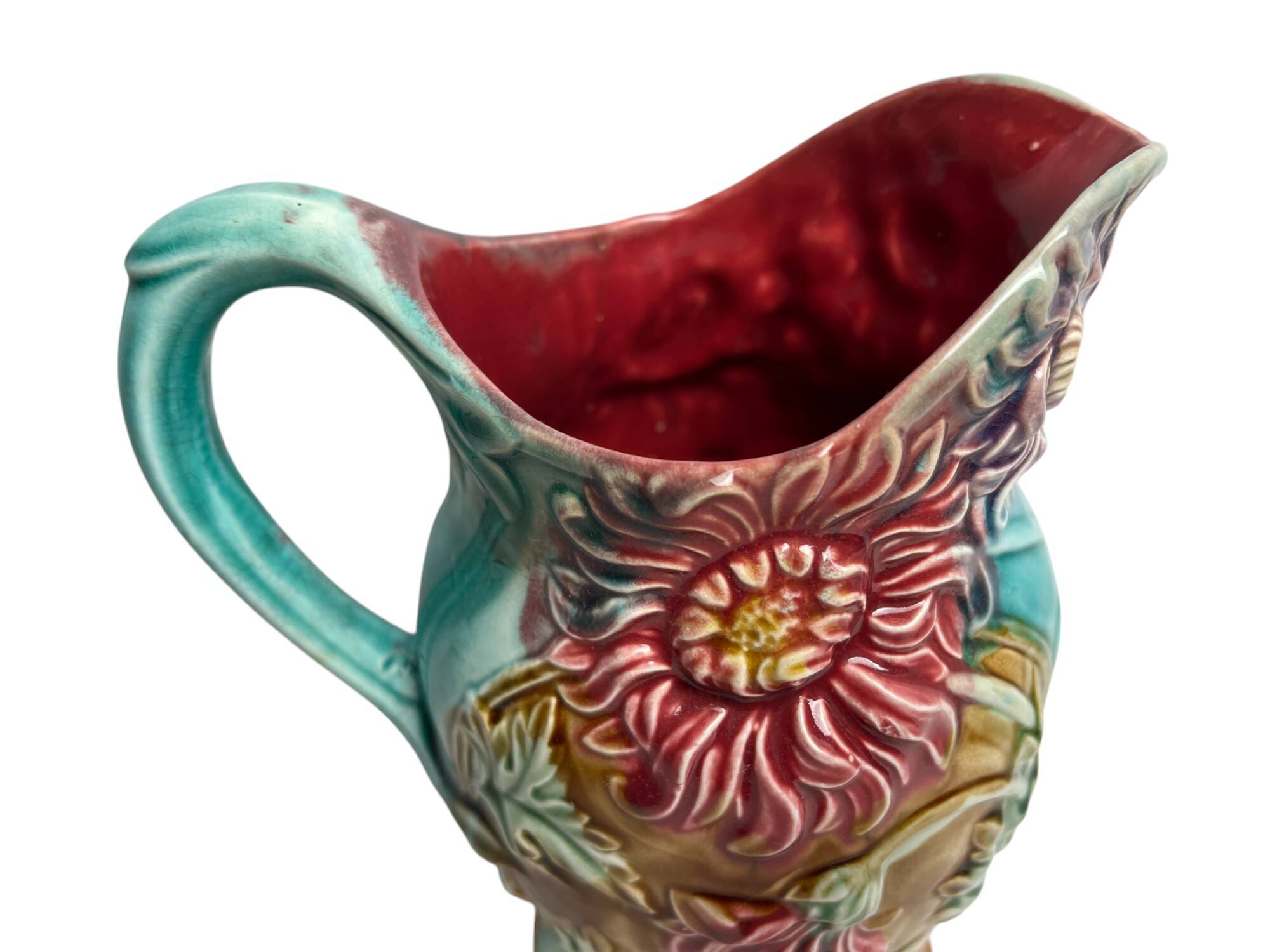 Barbotine pitcher jug from Onnaing Earthenware Factory circa 1900