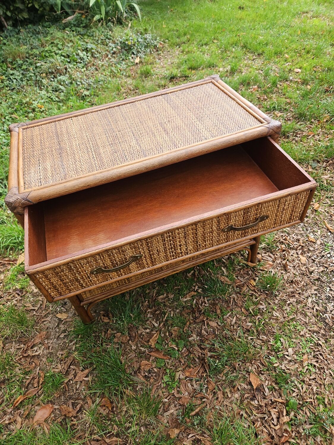 Vintage woven wicker rattan bamboo chest of drawers design 50-60-70