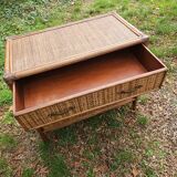 Vintage woven wicker rattan bamboo chest of drawers design 50-60-70