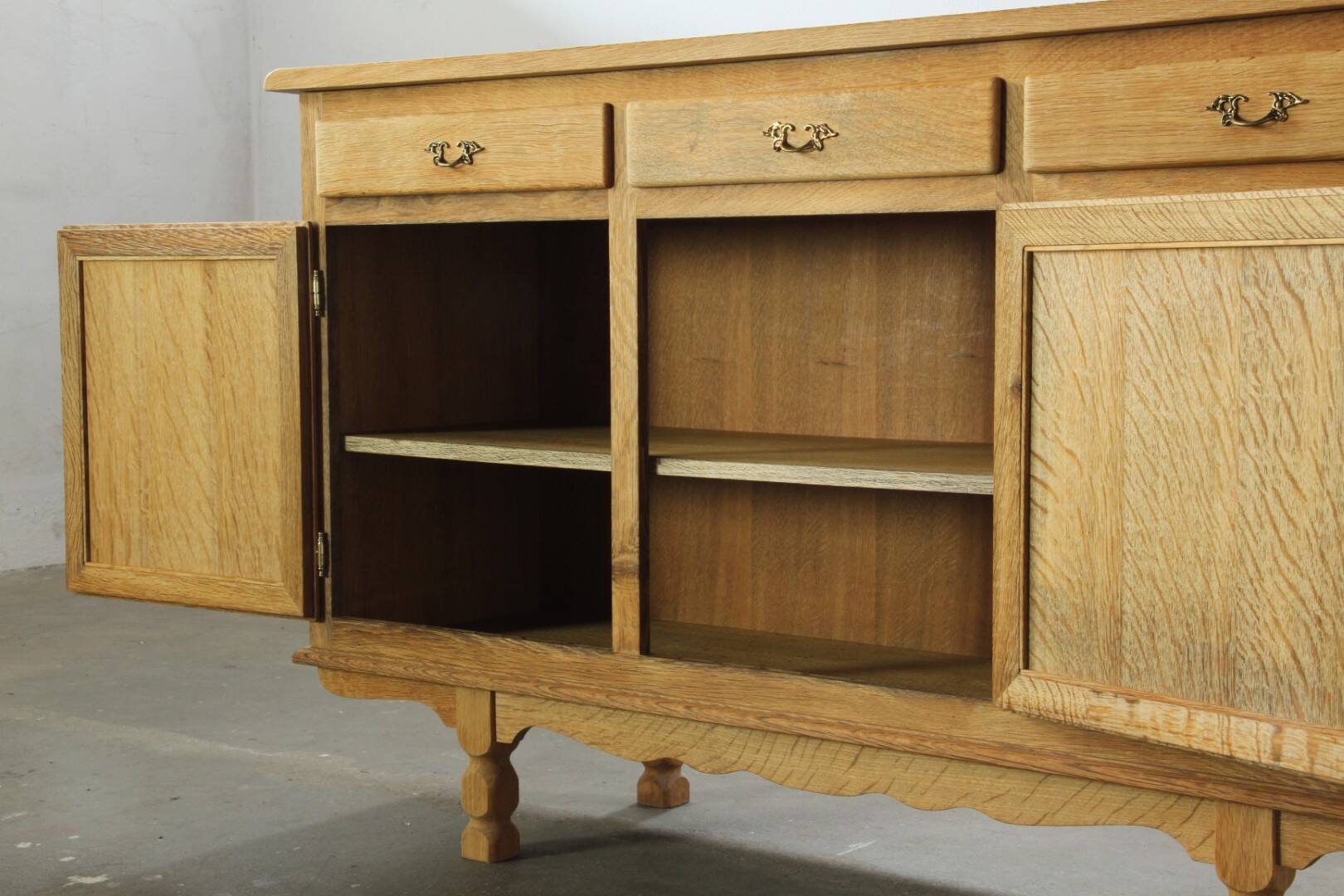 Vintage 1970s Danish Oak Low Cabinet / Sideboard, Henning Kjærnulf style
