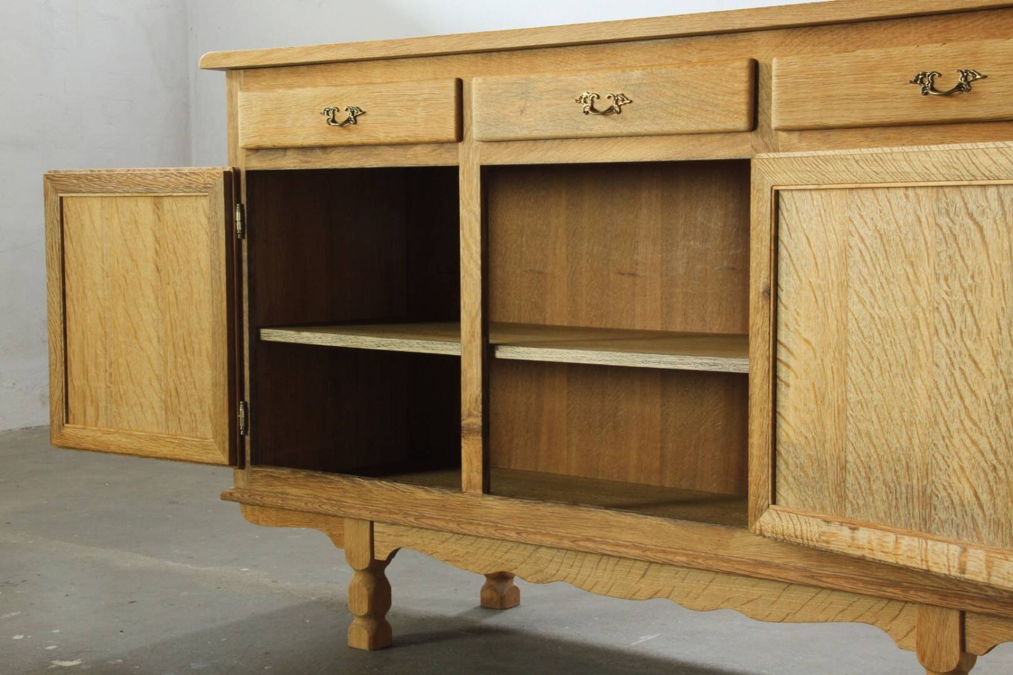 Vintage 1970s Danish Oak Low Cabinet / Sideboard, Henning Kjærnulf style