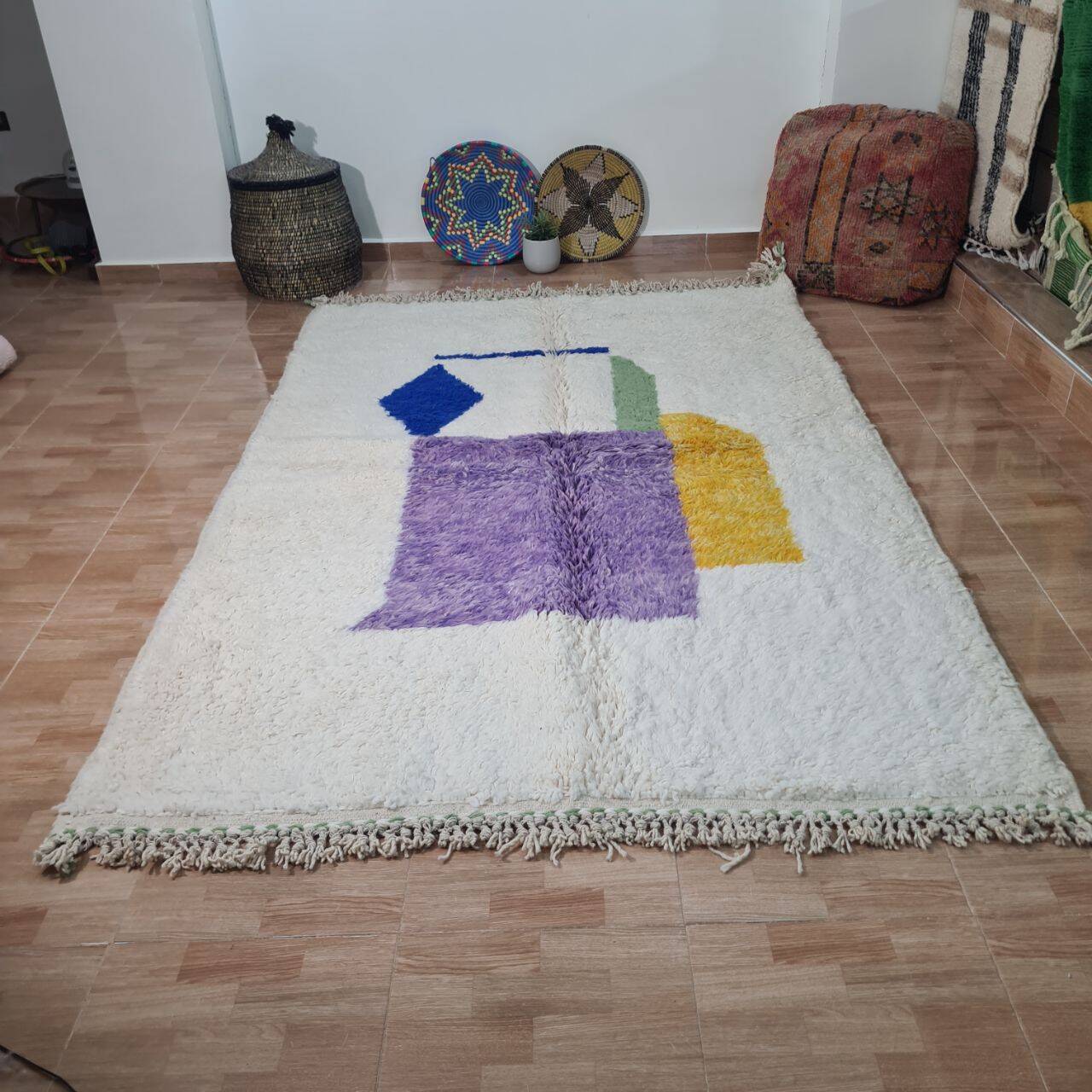 Colorful handmade wool Berber rug 250 x 150 cm