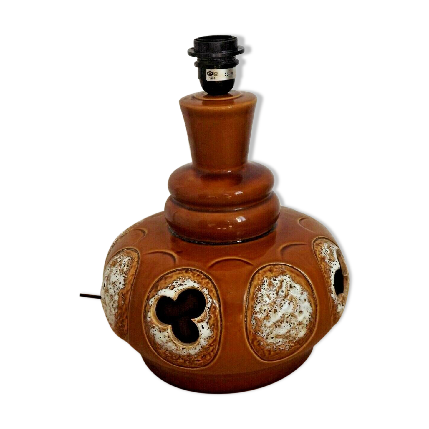 Vintage French 1960s standard lamp base in brown and cream ceramic 3462