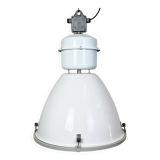 Lampe d'usine industrielle en métal émaillé blanc et verre, 1990