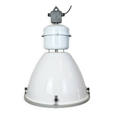 Large White Enamel Industrial Factory Lamp with Glass Cover, 1990s