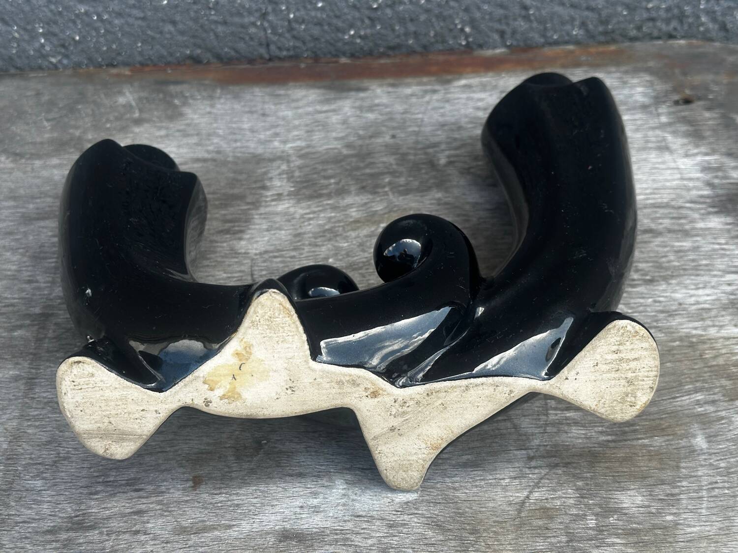 Vallauris Black Ceramic Candle Holder from the 50s