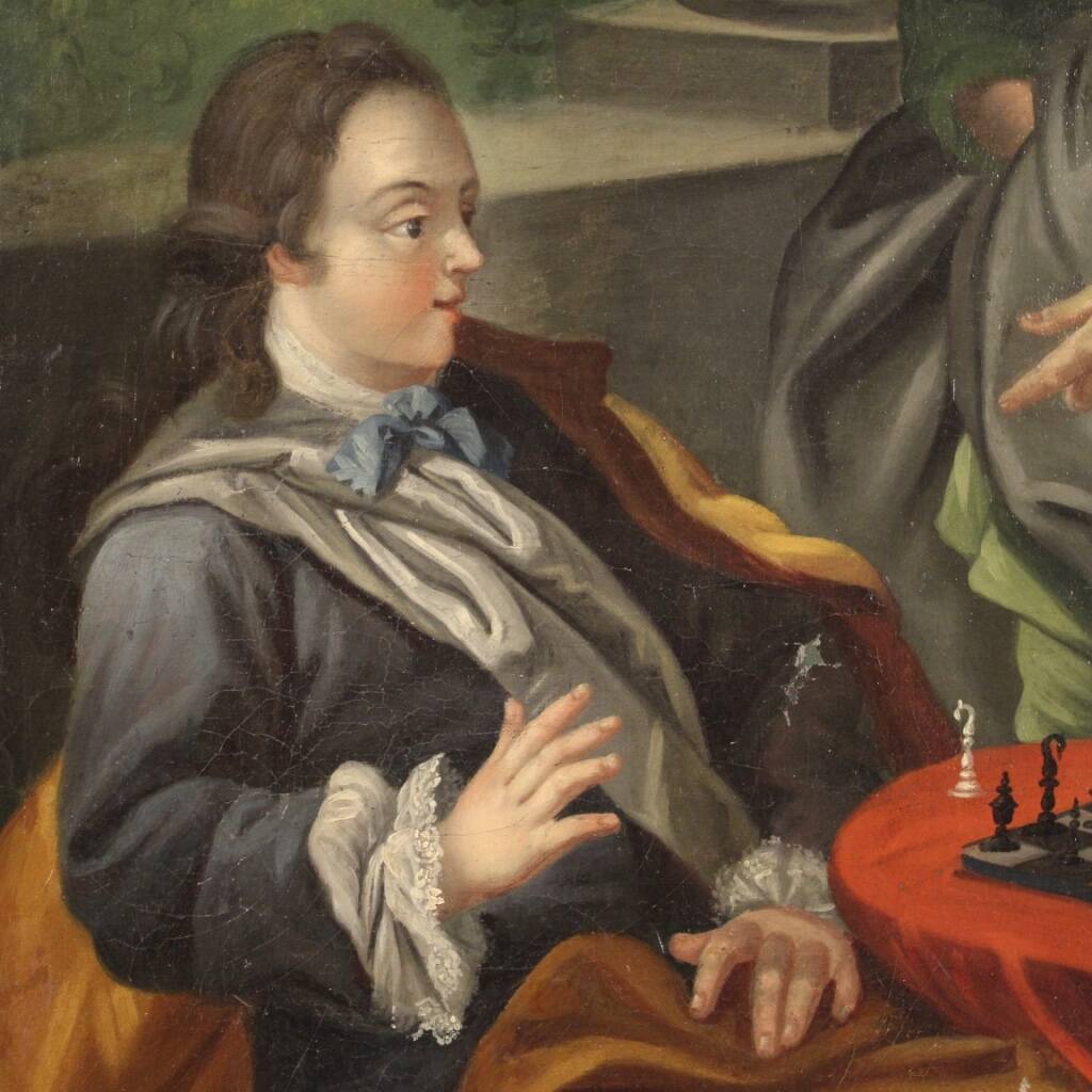 French painting from the 18th century, couple playing chess