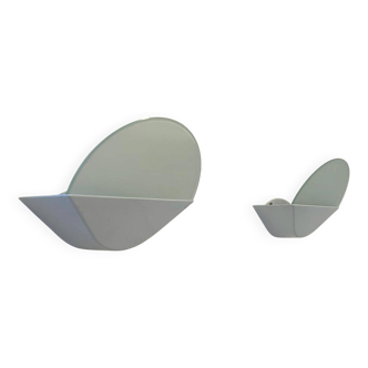 Pair of vintage wall lights, white metal and sandblasted glass, Italy 1970