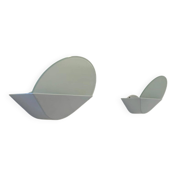 Pair of vintage wall lights, white metal and sandblasted glass, Italy 1970