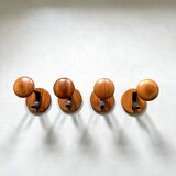 4 Vintage Wooden Coat Hooks, Mid-Century Modern Wall Coat Rack, Retro Style