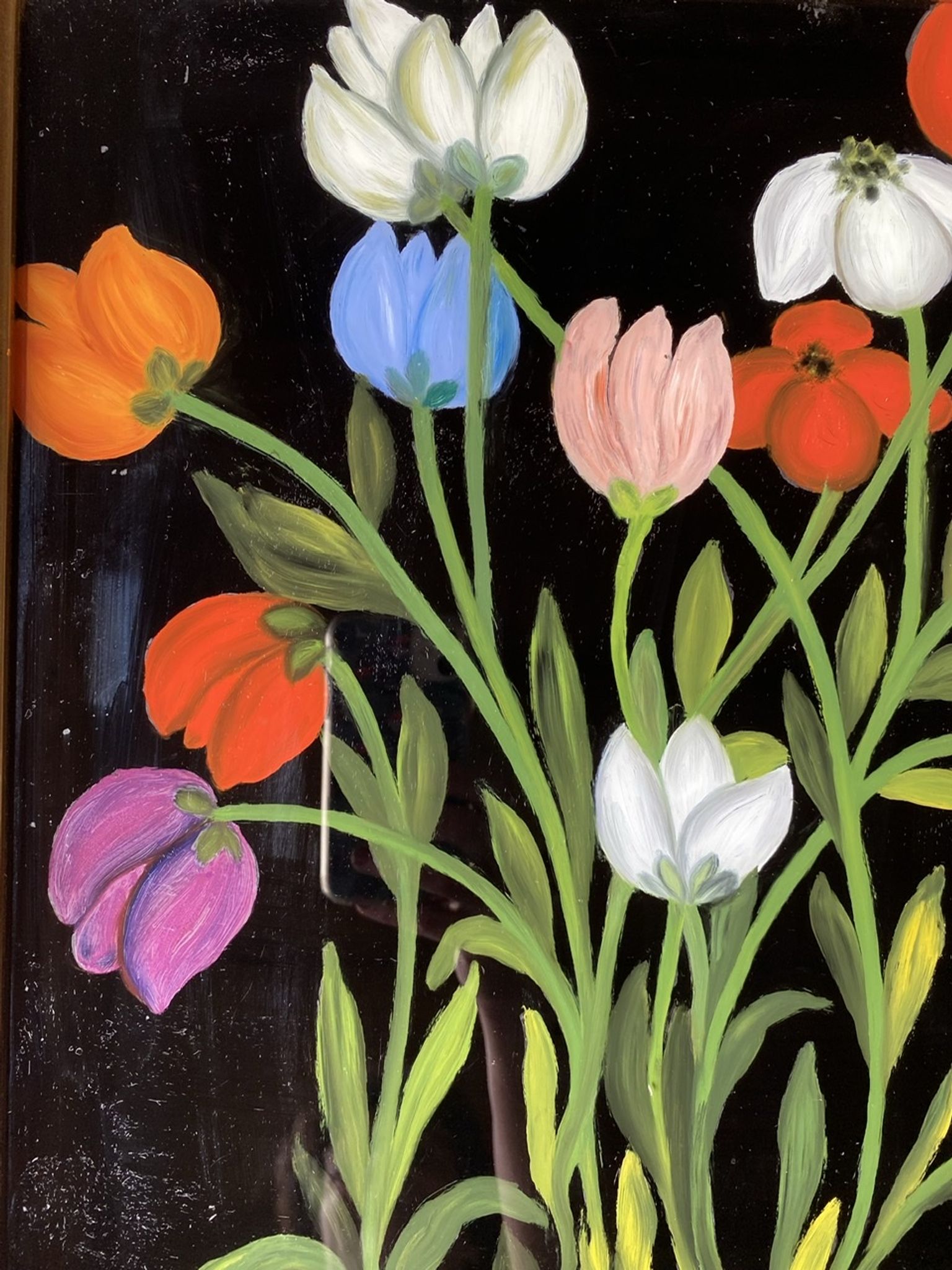 Tableau ancien , nature morte aux tulipes XX siècle