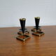 Pair of vintage candle holders in black metal and brass Sweden 1960