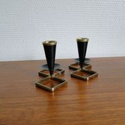 Pair of vintage candle holders in black metal and brass Sweden 1960