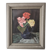 Tableau Huile sur Panneau Nature morte - bouquet de Roses Signé Schwarz