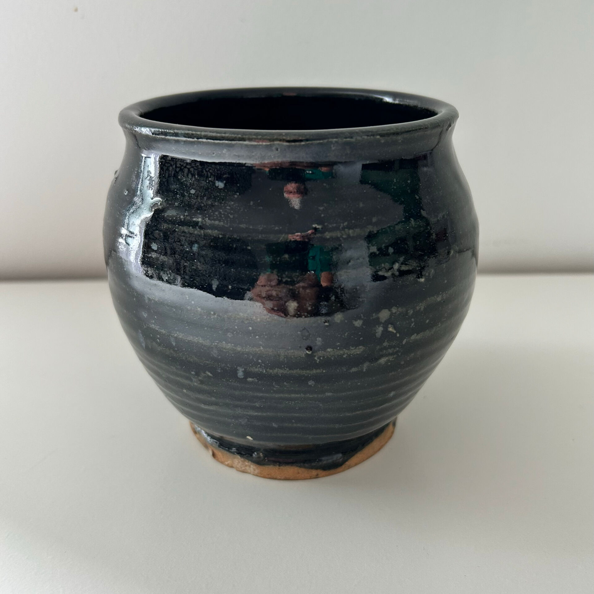 Navy blue stoneware pot