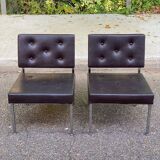 Chaise scandinave cuir skaï et acier chromé 1980