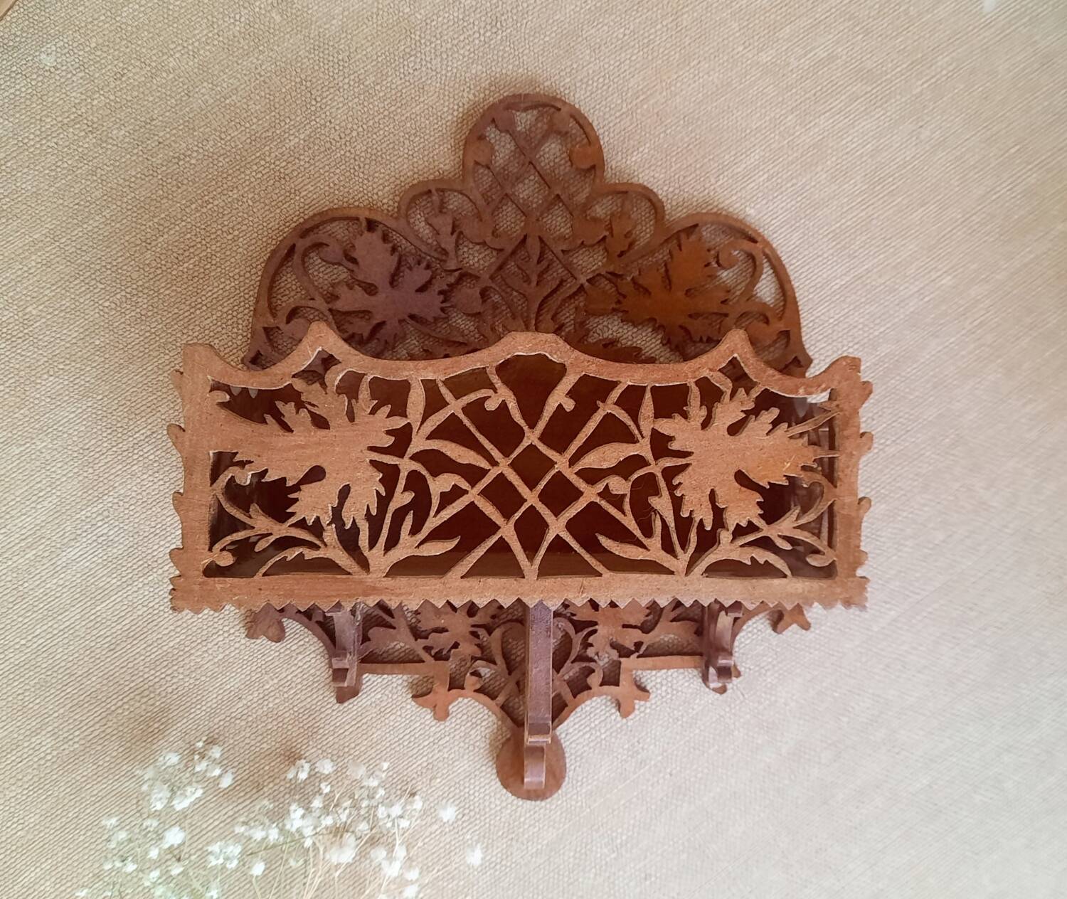 Carved wooden letter holder