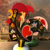 Retro wooden roosters vintage red green black and white Portugal