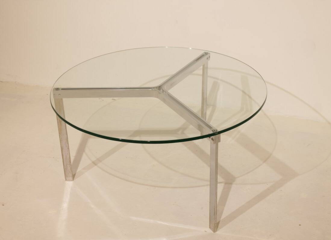Table basse en verre et acier nickelé - Années 50/60